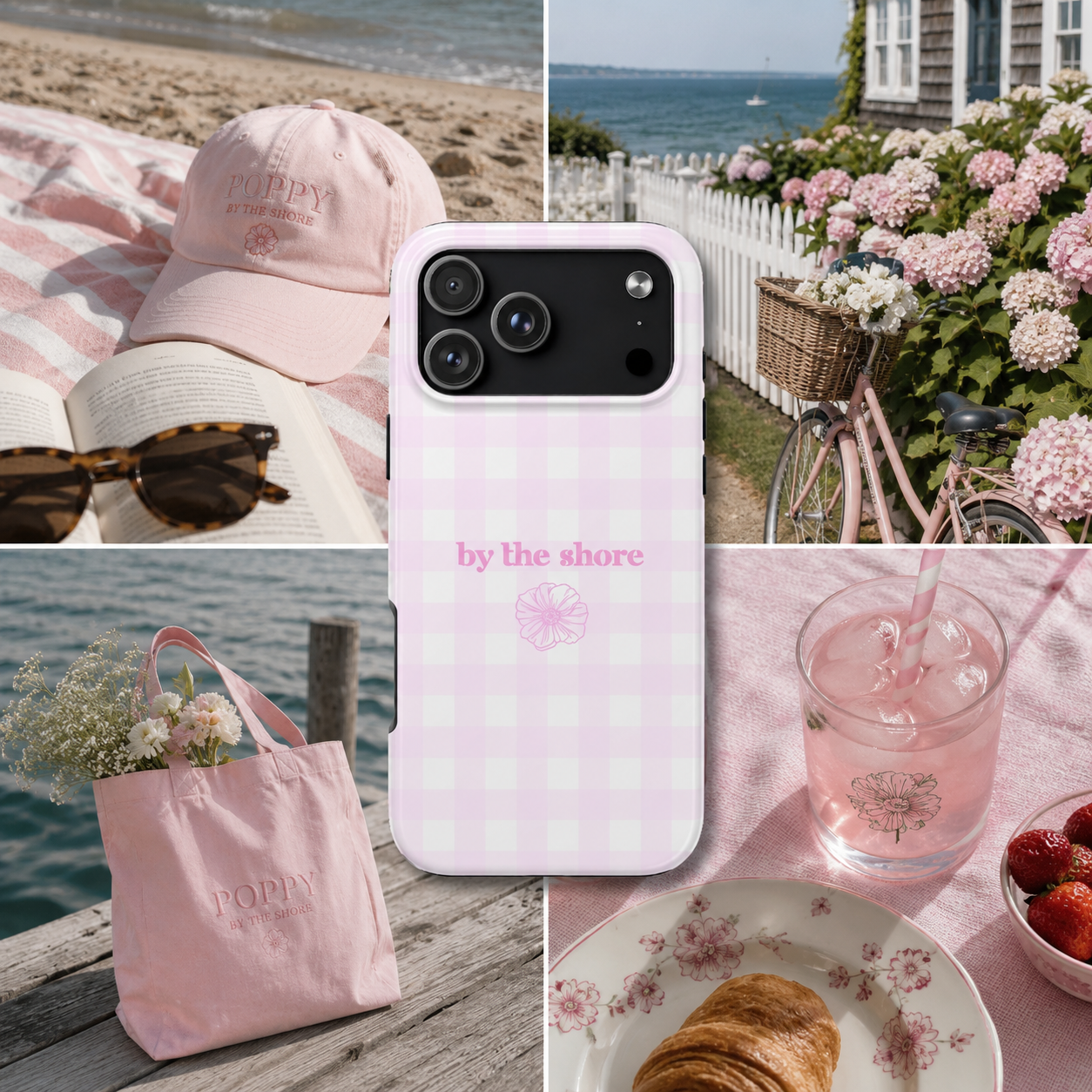 Poppy Pastel Gingham "by the shore" Phone Case