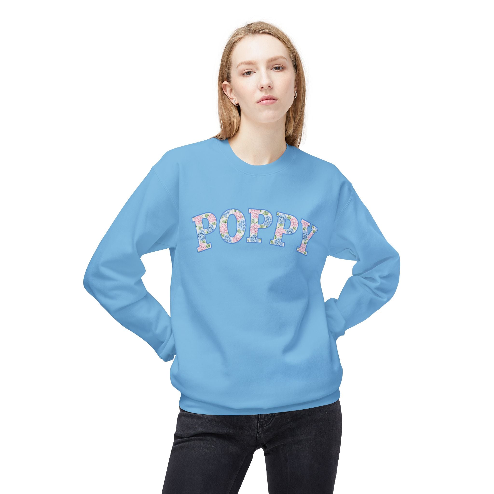 Poppy Hydrangea Print Crew