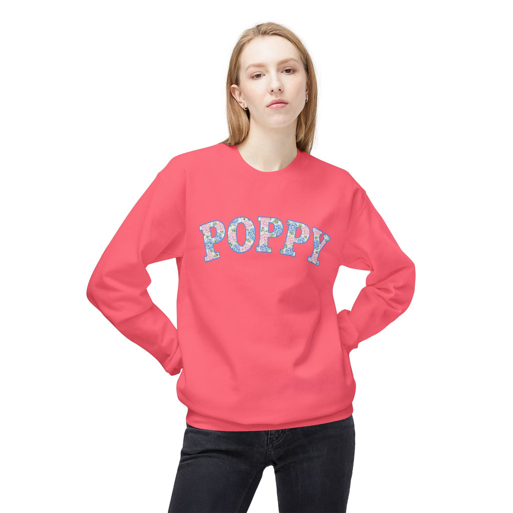 Poppy Hydrangea Print Crew
