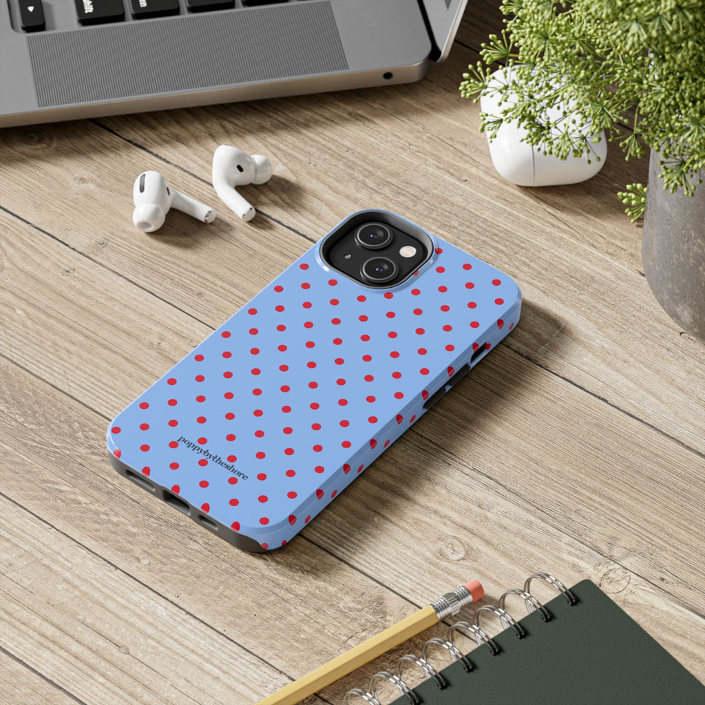 Poppy Blue & Red Polka Dot Phone Case