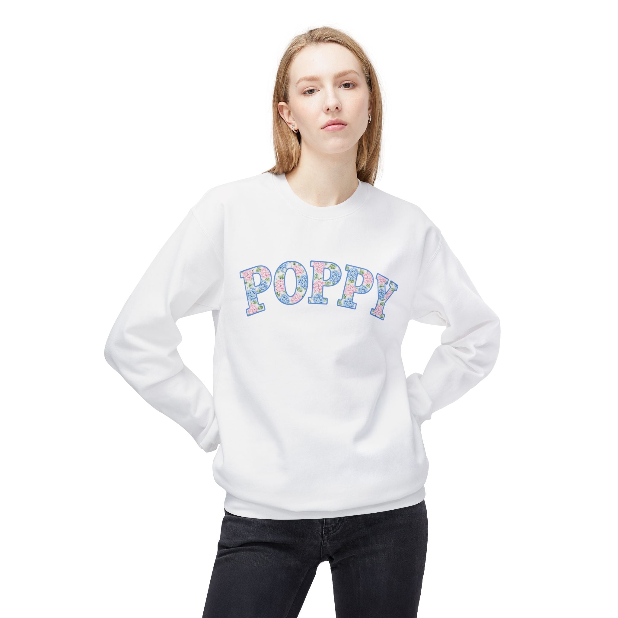 Poppy Hydrangea Print Crew