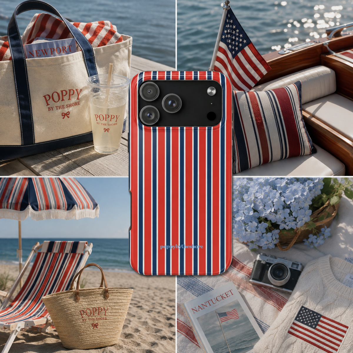 Poppy Striped Red & Navy Phone Case
