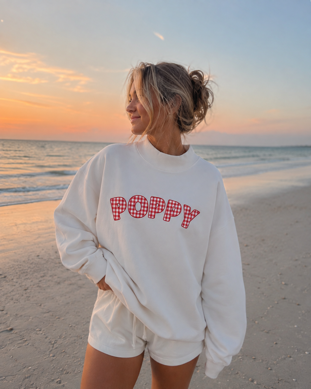 Poppy Gingham Mockneck