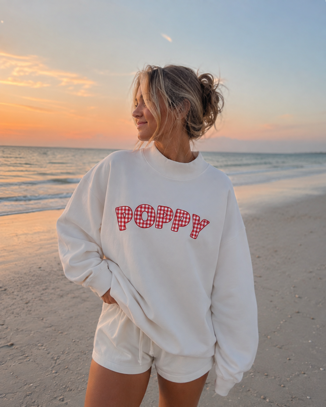 Poppy Gingham Mockneck