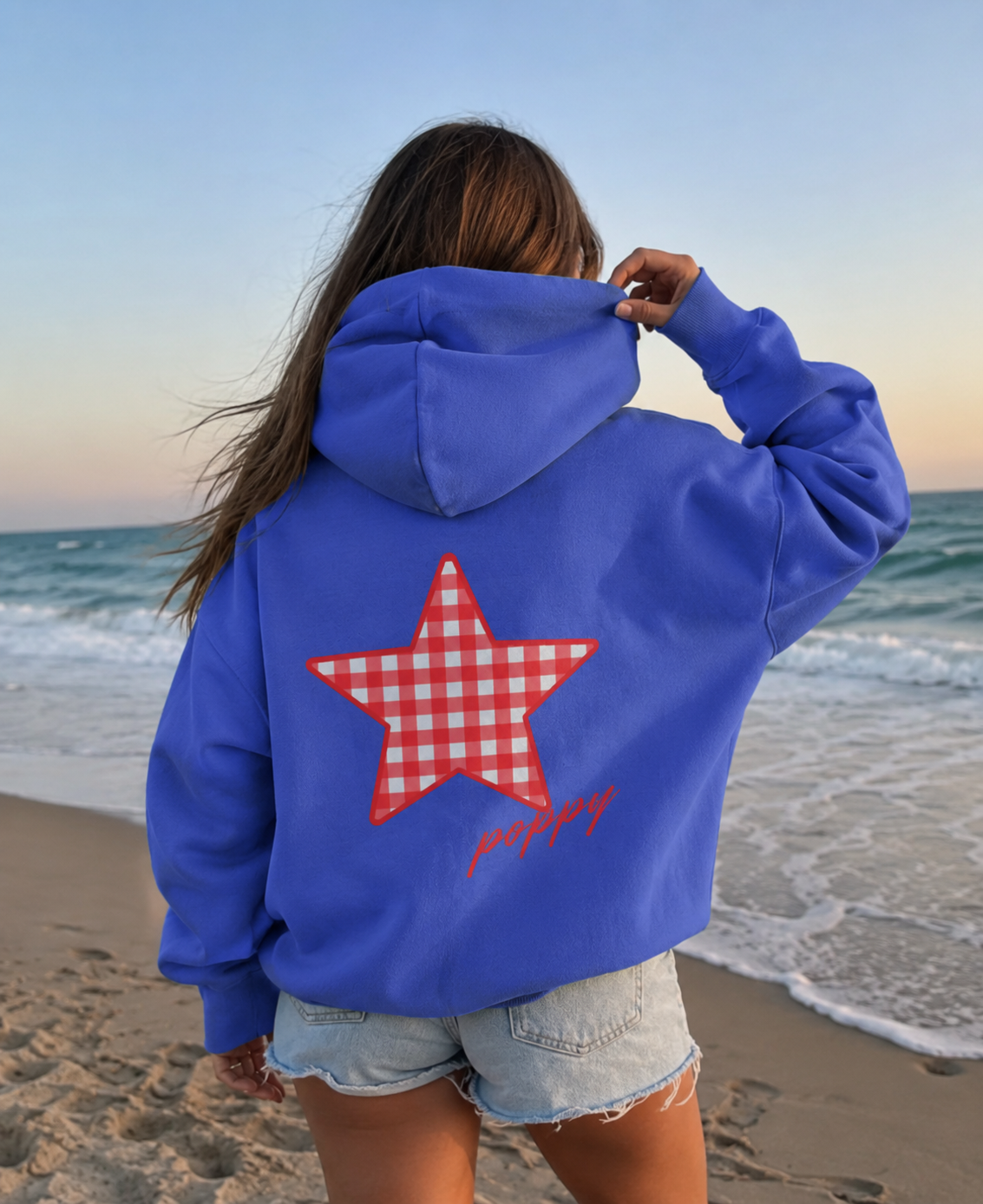 Poppy Gingham Star Hoodie