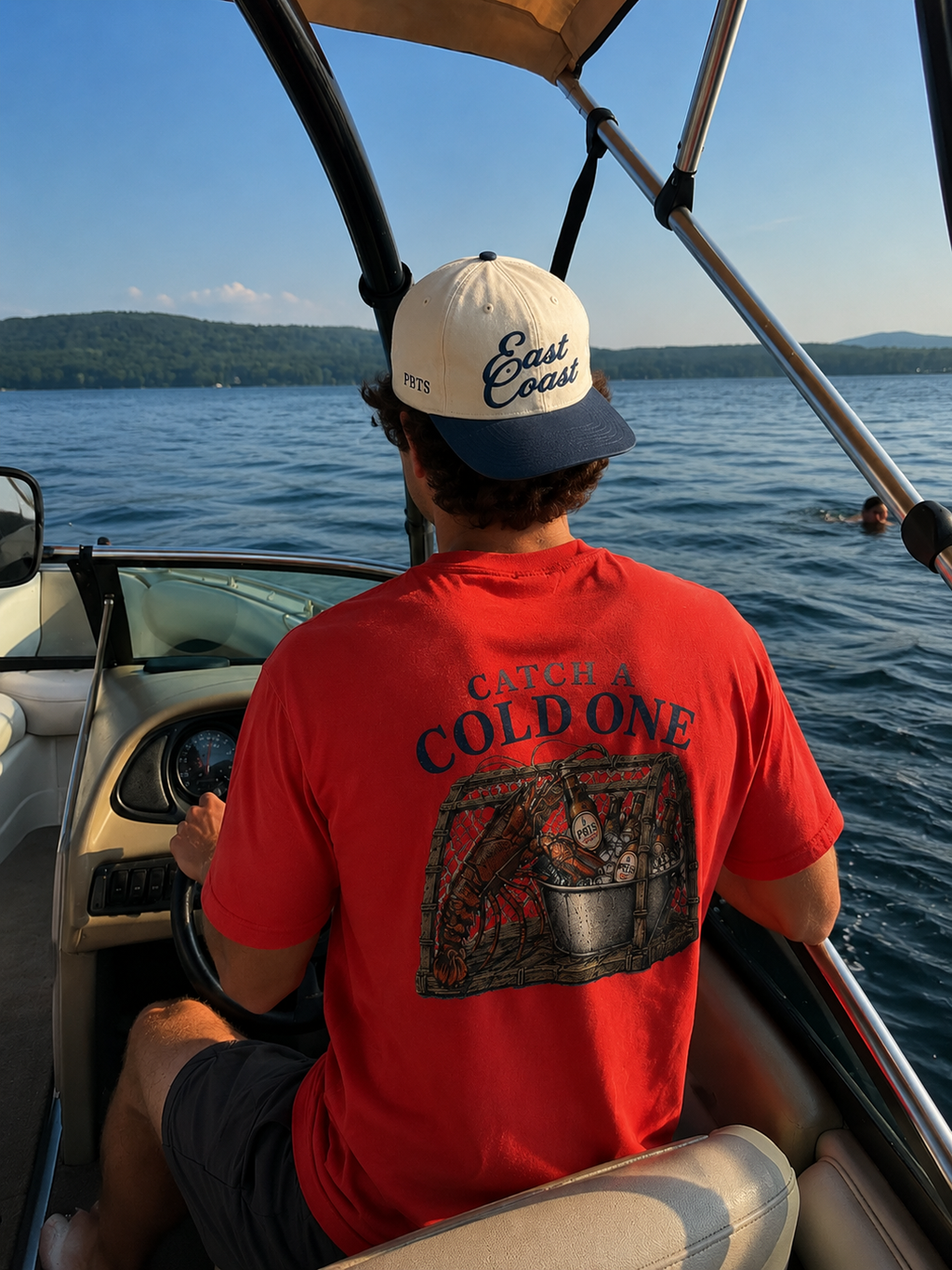 Poppy Blue Lobster Trap Pocket Tee - Red