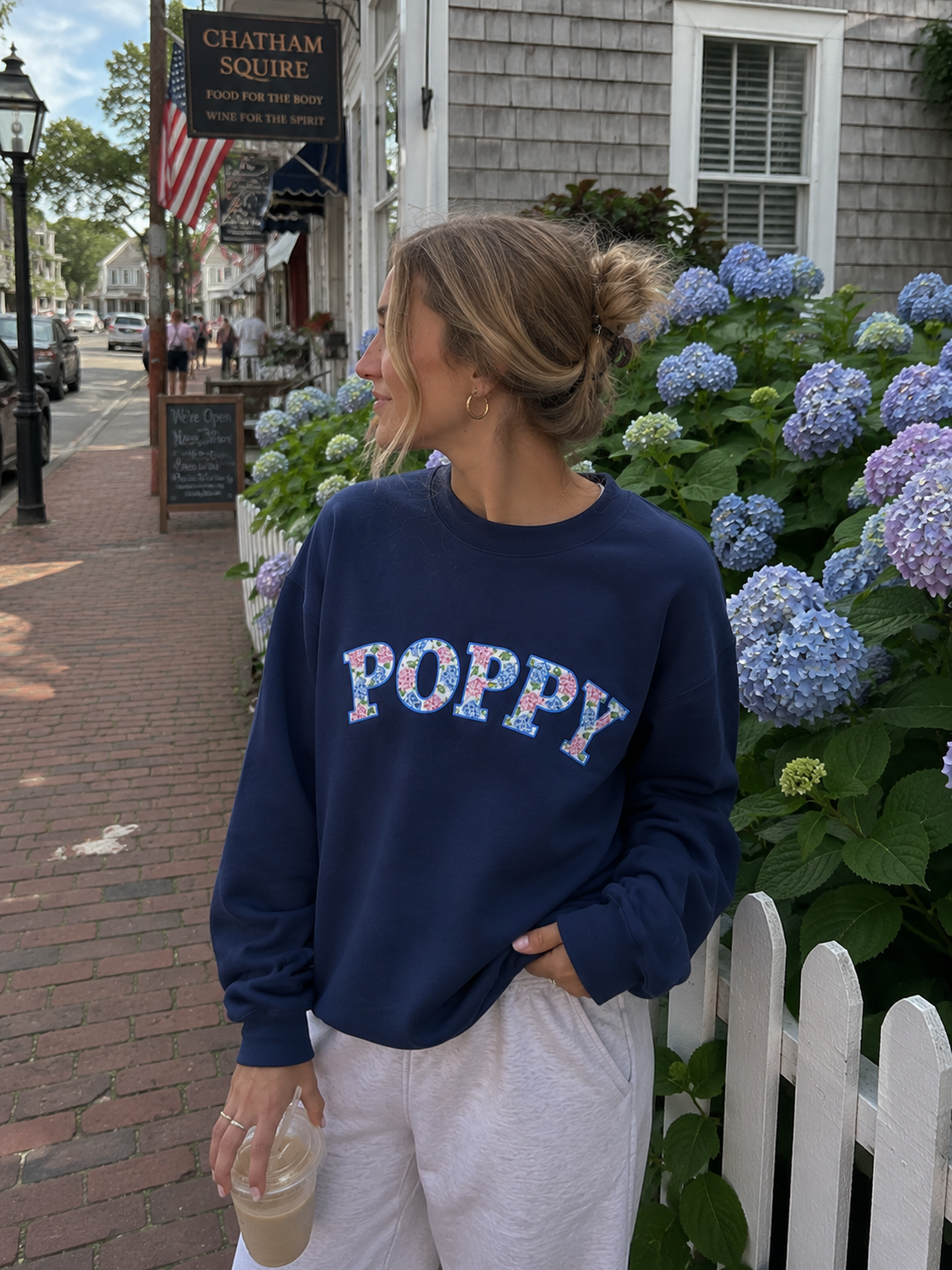 Poppy Hydrangea Print Crew