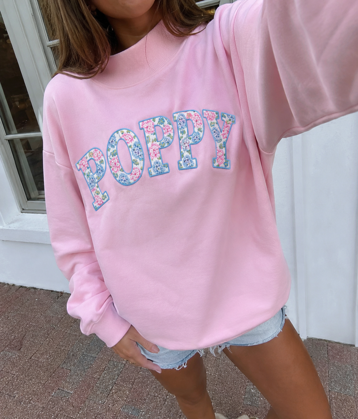 Poppy Hydrangea Mock-Neck Sweatshirt