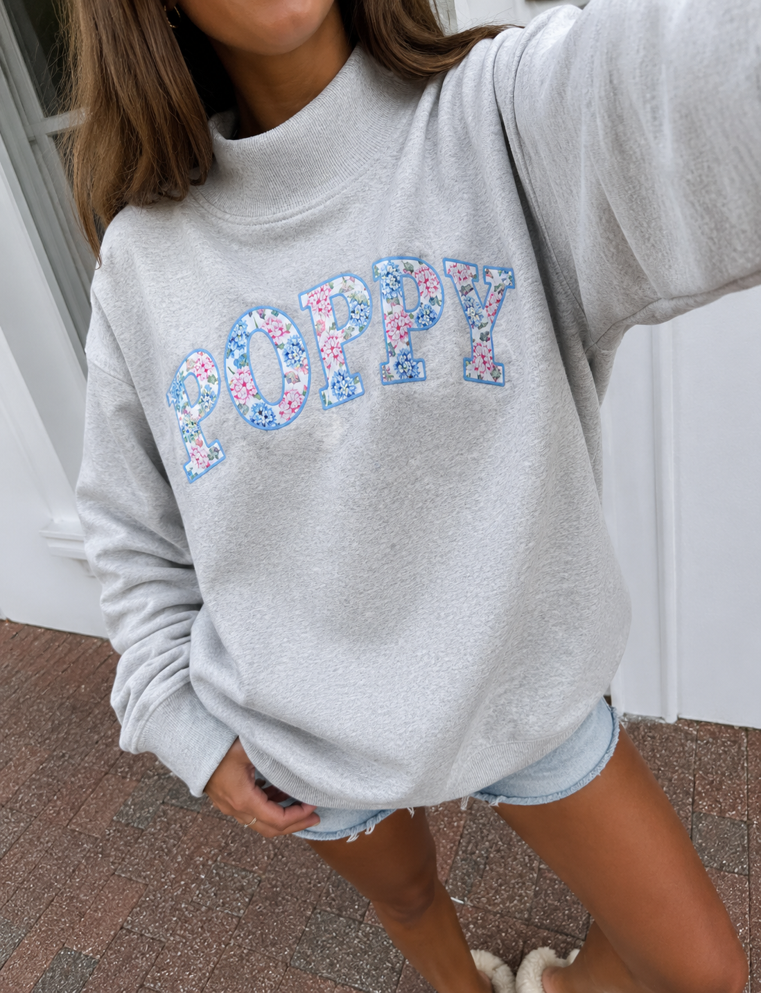 Poppy Hydrangea Mock-Neck Sweatshirt