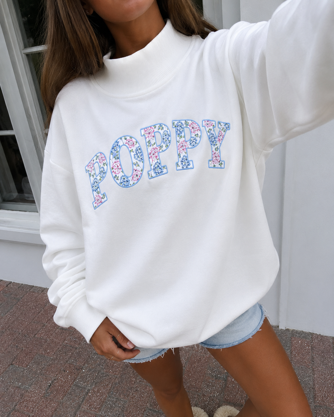 Poppy Hydrangea Mock-Neck Sweatshirt